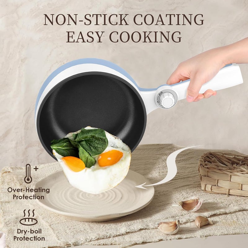 Audecook Hot Pot Electric, 1.7L Mini Electric Skillet Portable Nonstick Sauté Pan with Power Adjustment, Ramen Cooker Travel Multicooker for Steak/Soup/Egg/Oatmeal/Noodles (Tongs for Cooking Included) - Image 4